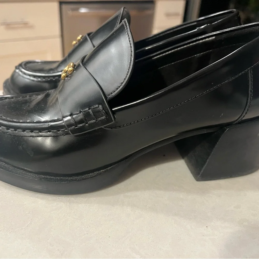 Coach Black Leather Penny Loafers with Gold Hardware - Picture 3 of 5